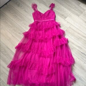 Betsy & Adam Pink Ruffled Maxi Dress